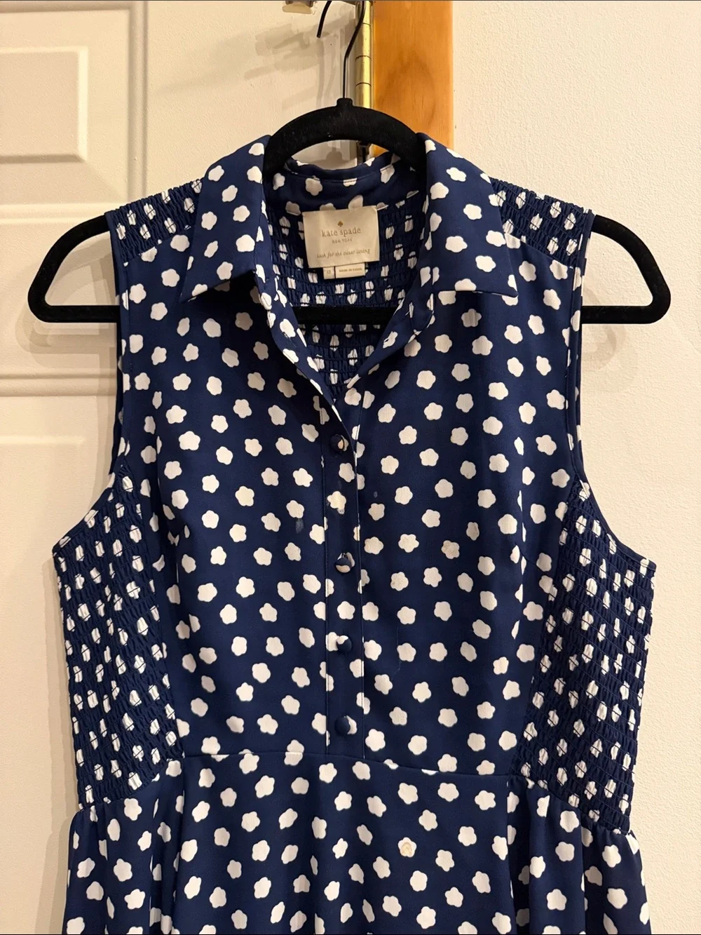 kate spade Navy and White Polka Dot Sleeveless Midi Dress